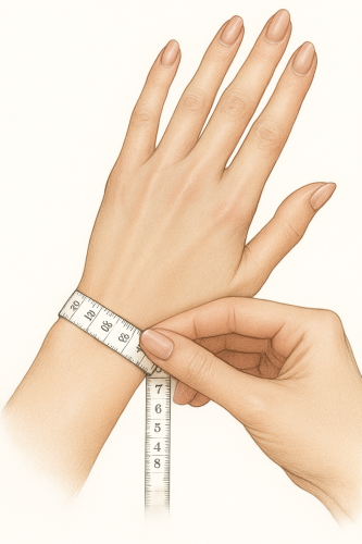 Hand measuring a wrist for bracelet size guide